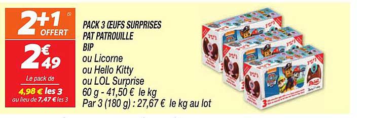 pack 3 œufs surprises pat patrouille bip