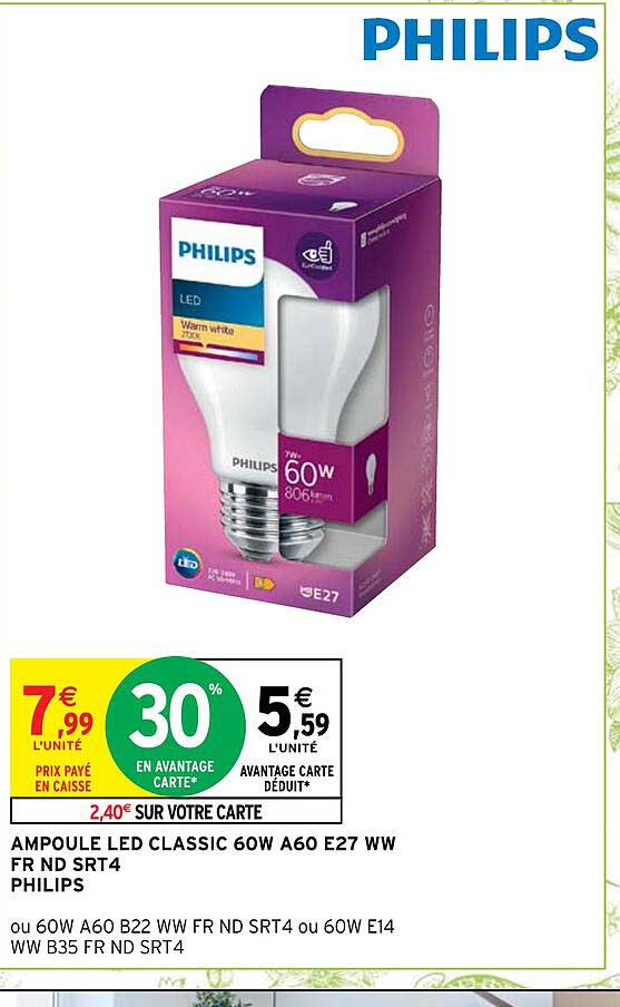 philips ampoule led classic 60w a60 e27 ww fr nd srt4