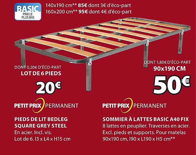 Pieds De Lit Bedleg Square Grey Steel, Sommier à Lattes Basic A40 Fix