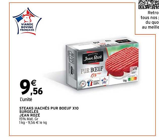 steaks hachés pur boeuf x10 surgelés jean rozé