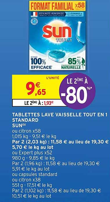 tablettes lave vaisselle tout en 1 standard sun
