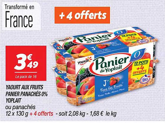 Yaourt Aux Fruits Panier Panachés 0% Yoplait