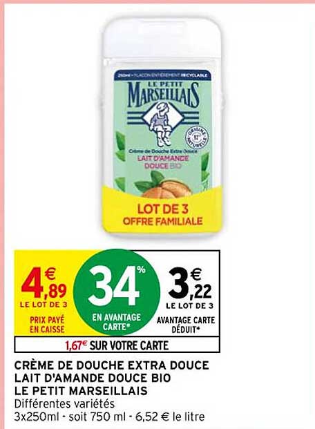 crème de douche extra douce lait d'amande douce bio le petit marseillais