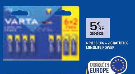 6 piles lr6 + 2 gratuites longlife power varta