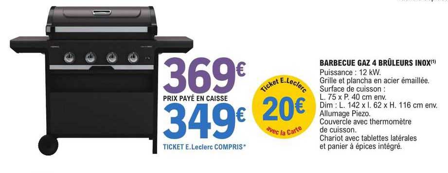 barbecue gaz 4 brûleurs inox