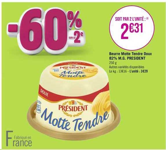 beurre motte tendre doux 82% mat. gr. president