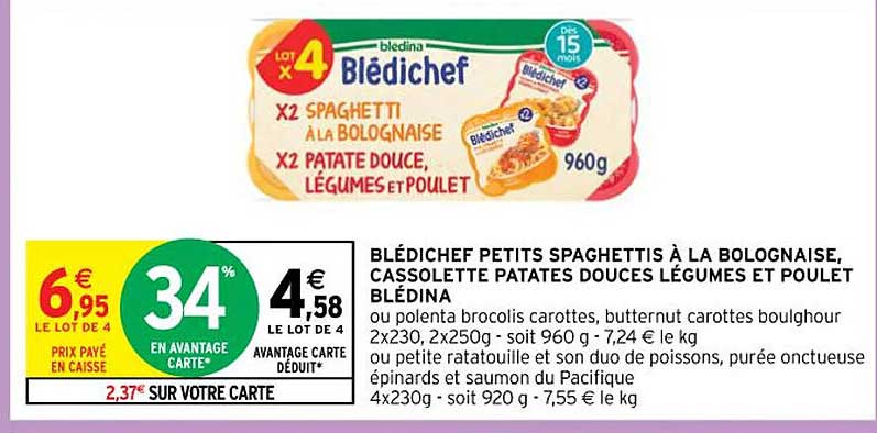 Blédichef Petits Spaghettis à La Bolognaise Cassolette Patates Douces Légumes Et Poulet Blédina