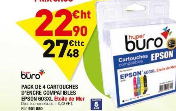buro pack de 4 cartouches d'encre  compatibles epson 603L étoile de mer