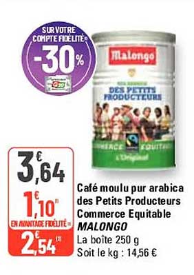 café moulu pur arabica des petits producteurs commerce equitable malongo