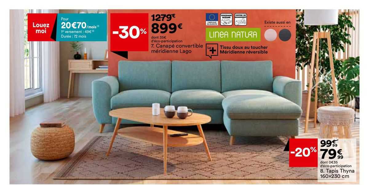 canapé convertible méridienne lago ou tapis  thyna 160x230 cm