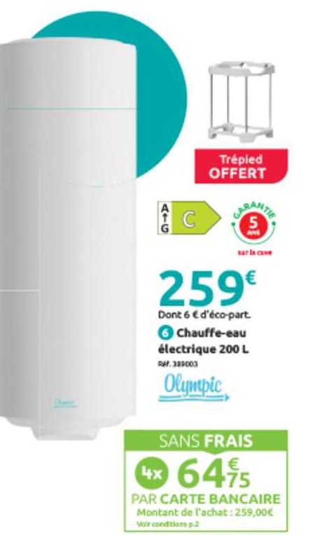 chauffe-eau électrique 200 l olympic