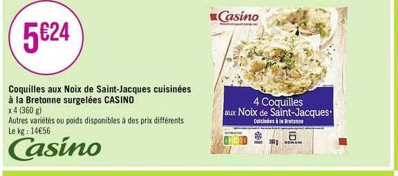 coquilles aux noix de saint-jacques cuisinées à la bretonne surgelées casino