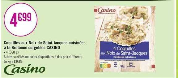 coquilles aux noix de saint-jacques cuisinées à la bretonne surgelées casino