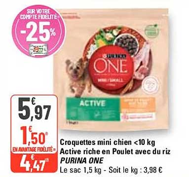 Croquettes Mini Chien <10 Kg Active Riche En Poulet Avec Du Riz Purina One