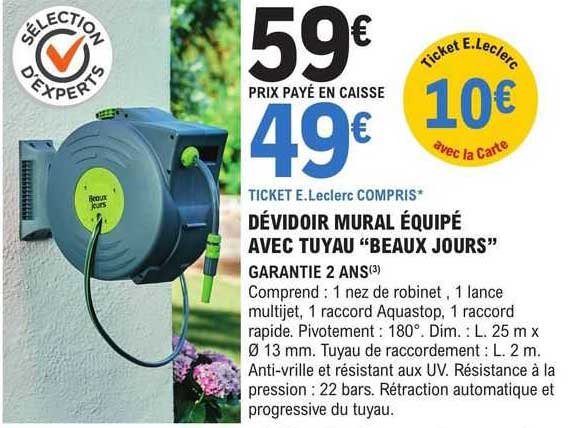 dévidoir mural équipé avec tuyau "beaux jours"