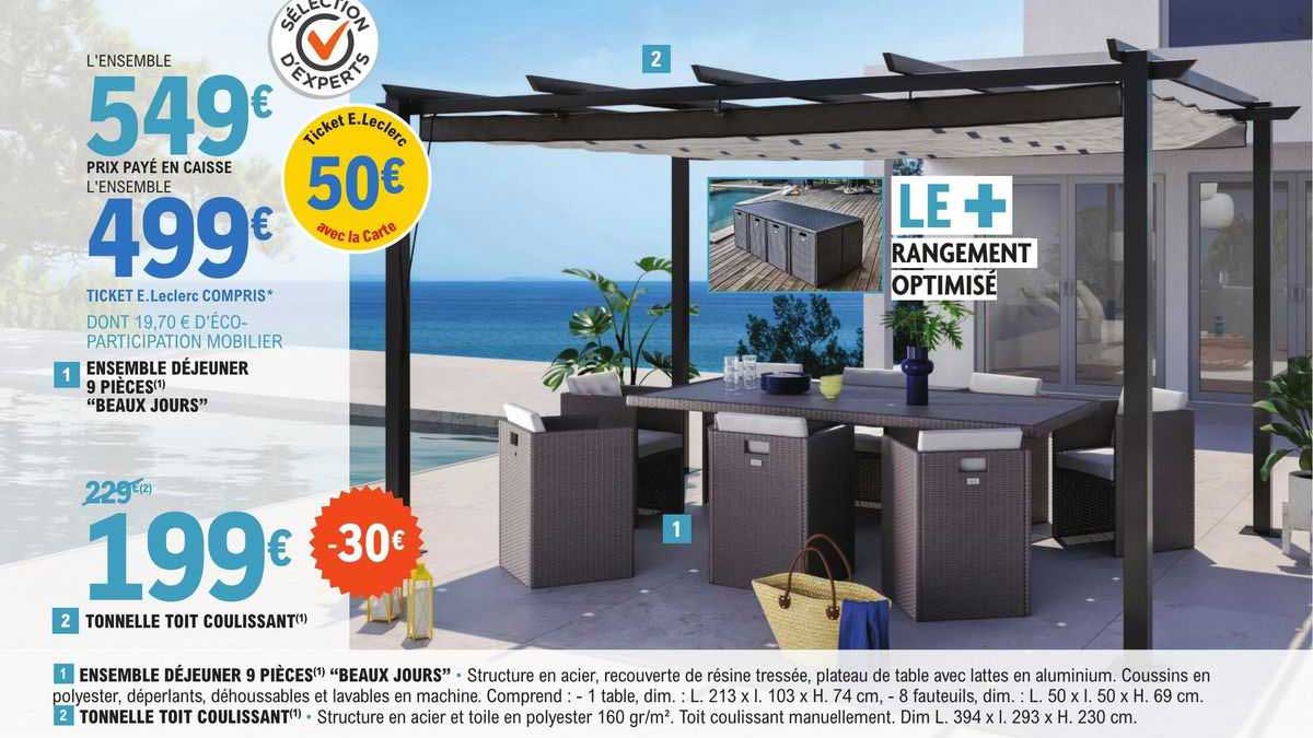 ensemble déjeuner 9 pièces "beaux jours" tonnelle toit coulissant