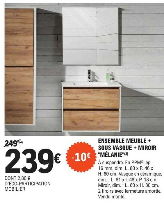 ensemble meuble + sous vasque + miroir "mélanie"