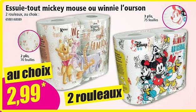 essuie-tout mickey mouse ou winnie l'ourson