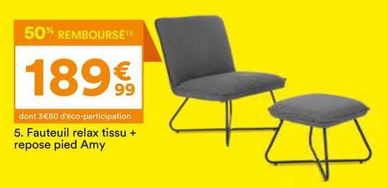 fauteuil relax tissu + repose pied amy