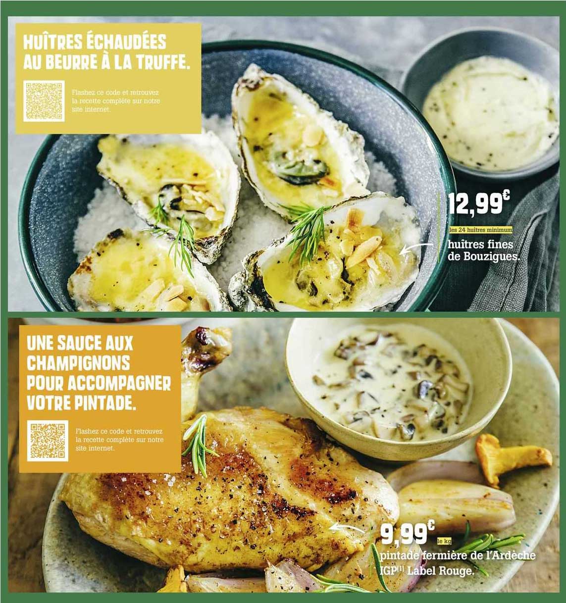 huître fines de bouzigues ou pintade fermière de l'ardèche IGP label rouge