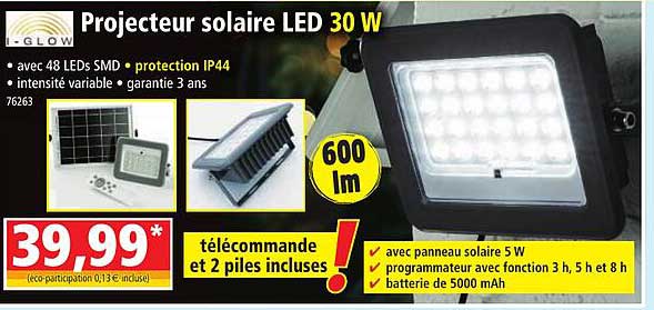 i-glow projecteur solaire led 30w