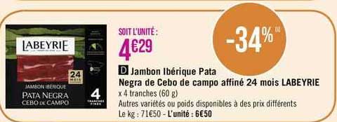 jambon ibérique pata  negra de cebo de campo affiné 24 mois labeyrie
