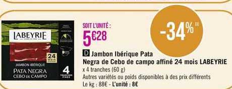 jambon ibérique pata negra de cebo de campo affiné 24 mois labeyrie