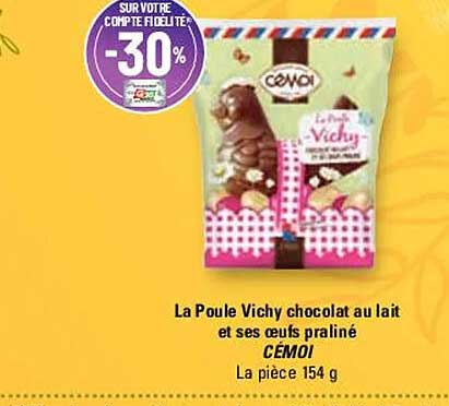 la poule vichy chocolat au lait et ses œufs praliné cémoi