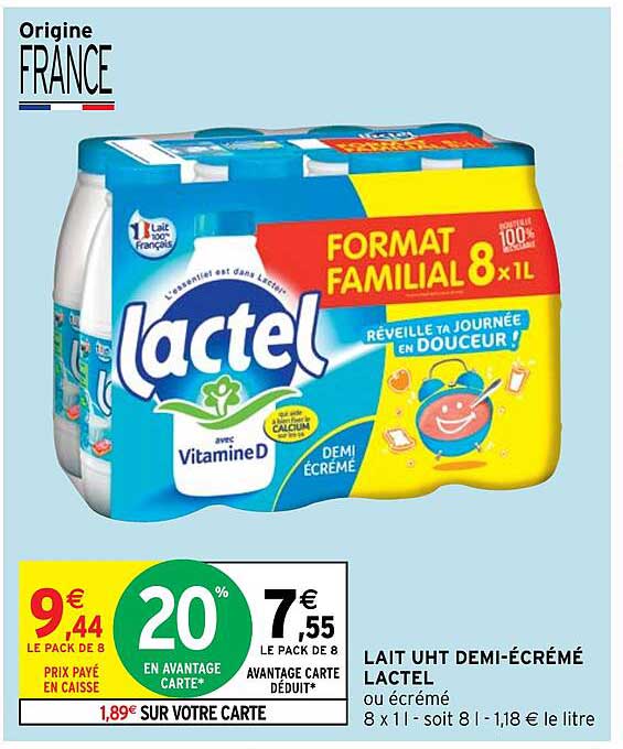 lait uht demi-écrémé lactel