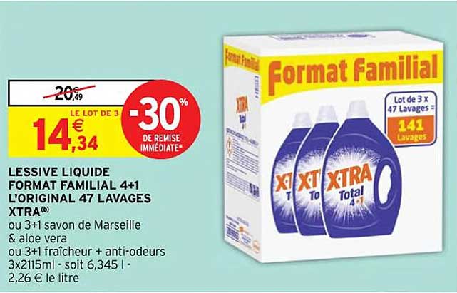 lessive liquide format familial 4+1 l'original 47 lavages xtra