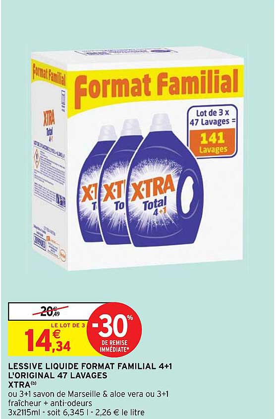 lessive liquide format familial 4+1 l'original 47 lavages xtra