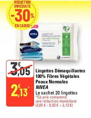 lingettes démaquillantes 100% fibres végétales peaux normales nivea