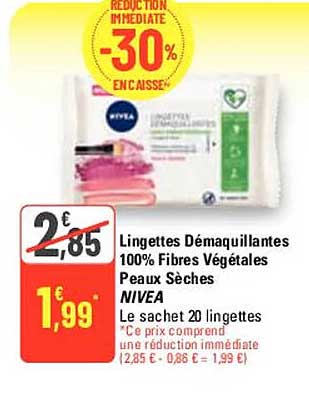 lingettes démaquillantes 100% fibres végétales peaux sèches nivea