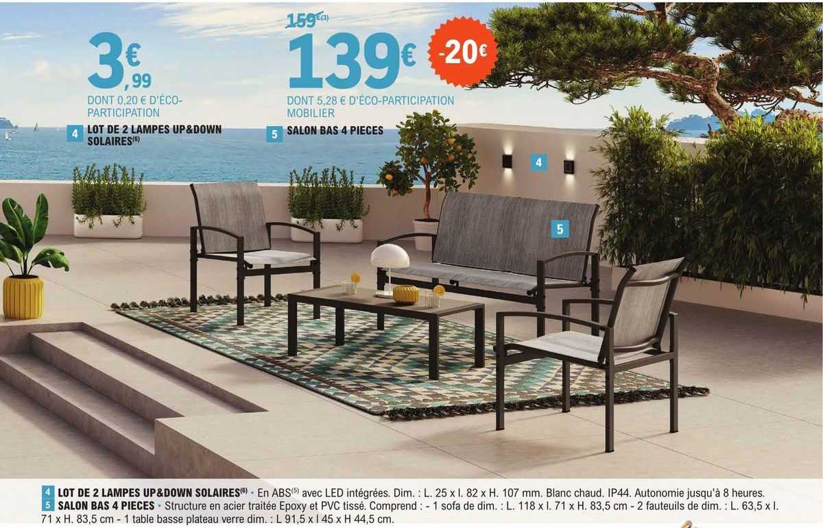 lot de 2 lampes up & down solaires salon bas 4 pièces