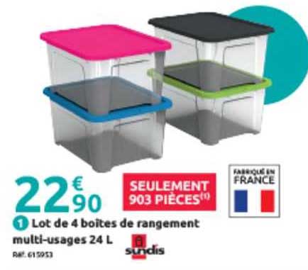 lot de 4 boîtes de rangement multi-usages 24 l sundis