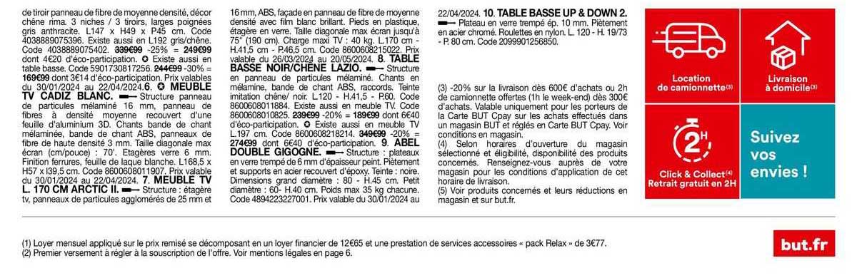 meuble tv cadiz blanc, meuble tv l. 170 cm arctic II, table base noir/chêne lazio, abel double gigogne, table basse up & down 2