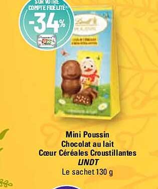 mini poussin chocolat au lait cœur céréales croustillantes lindt
