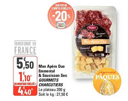 mon apérol duo emmental & saucisson sec gourmets charcutiers