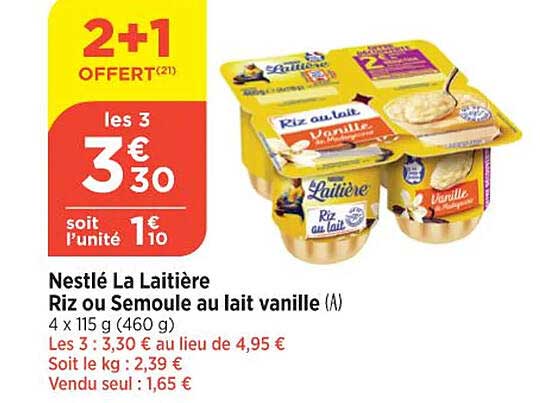 Nestlé La Laitière Riz Ou Semoule Au Lait Vanille