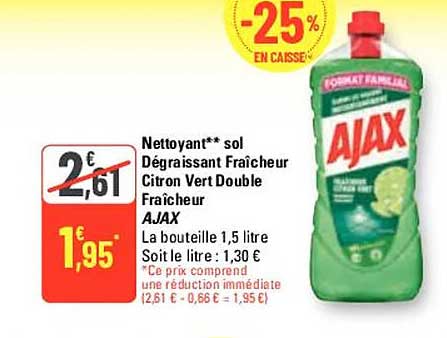 nettoyant sol dégraissant fraîcheur citron vert doubel frîcheur ajax