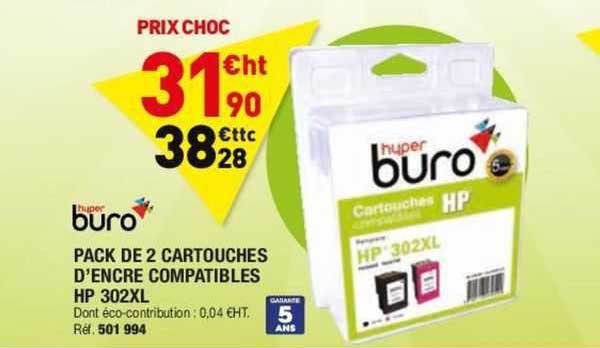 pack de 2 cartouches d'encre compatibles hp 302xl