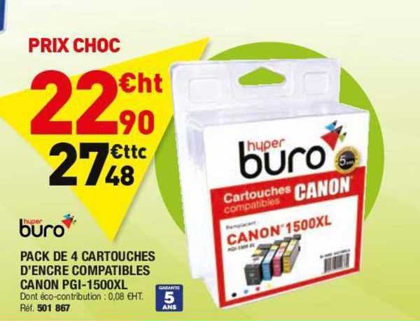 pack de 4 cartouches d'encre compatibles canon pgi-1500xl