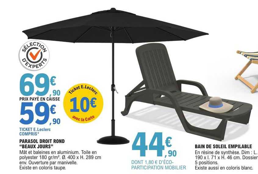 Parasol Droit Rond "beaux Jours"bain De Soleil Empilable