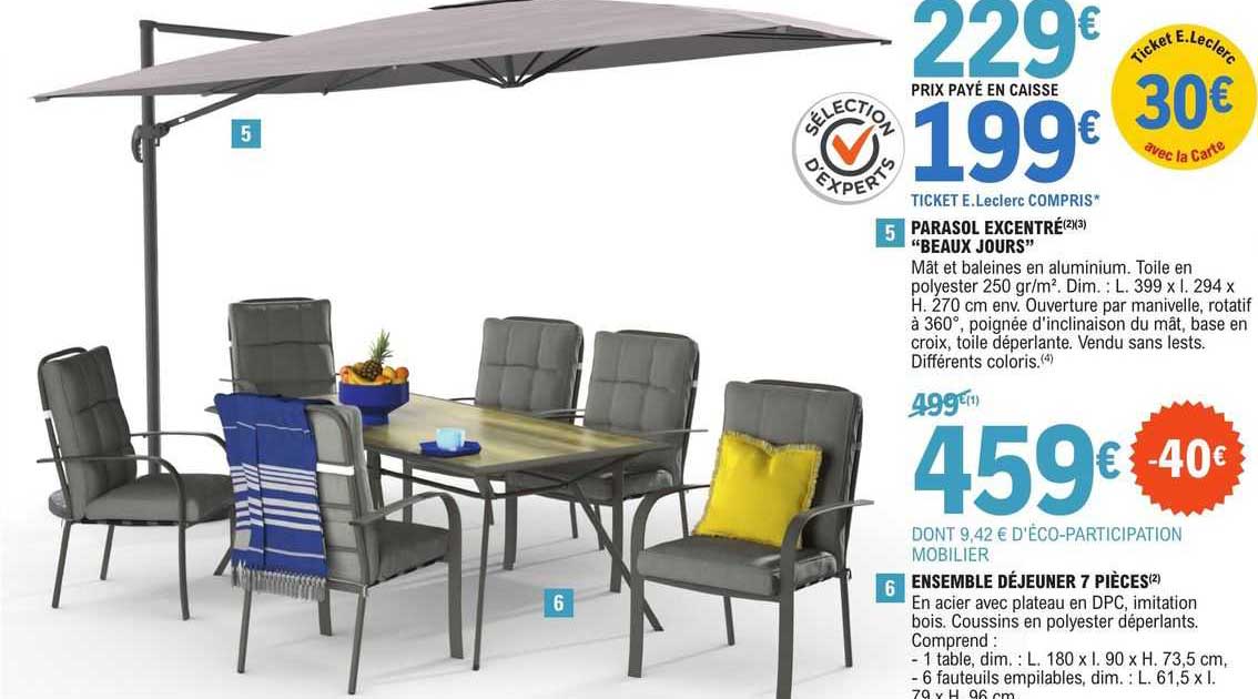 parasol excentré "beaux jours" ensemble déjeuner 7 pièces