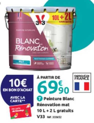 peinture blanc rénovation mat 10 l + 2 l gratuits v33