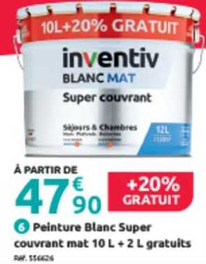 peinture blanc super couvrant mat 10 l + 2 l gratuits inventiv