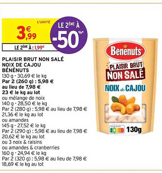 plaisir brut non salé noix de cajou bénénuts