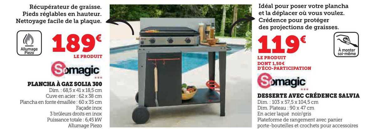 plancha à gaz solia 300 somagic, desserte avec crédence salvia somagic