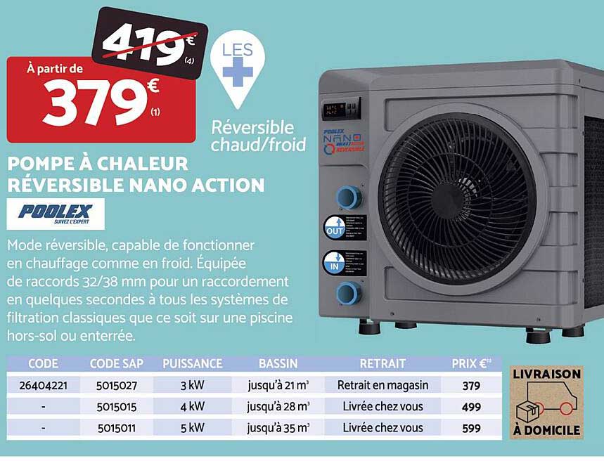 pompe à chaleur réversible nano action poolex