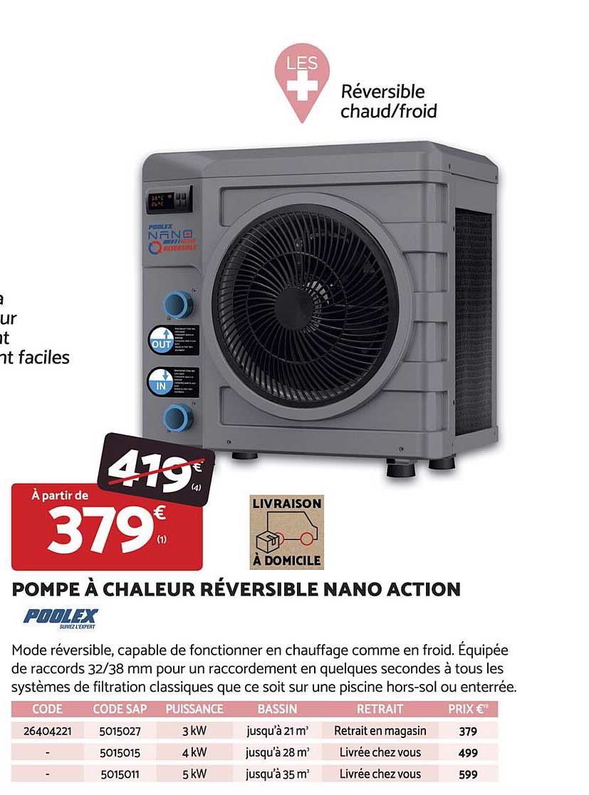 pompe à chaleur réversible nano action poolex